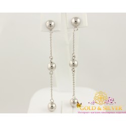 Серебряные серьги свисающие шарики 580066с